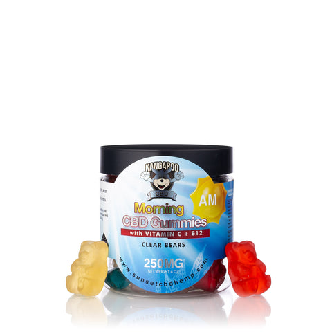 KANGAROO AM CBD clear gummy bears plus B12 and Vitamin C