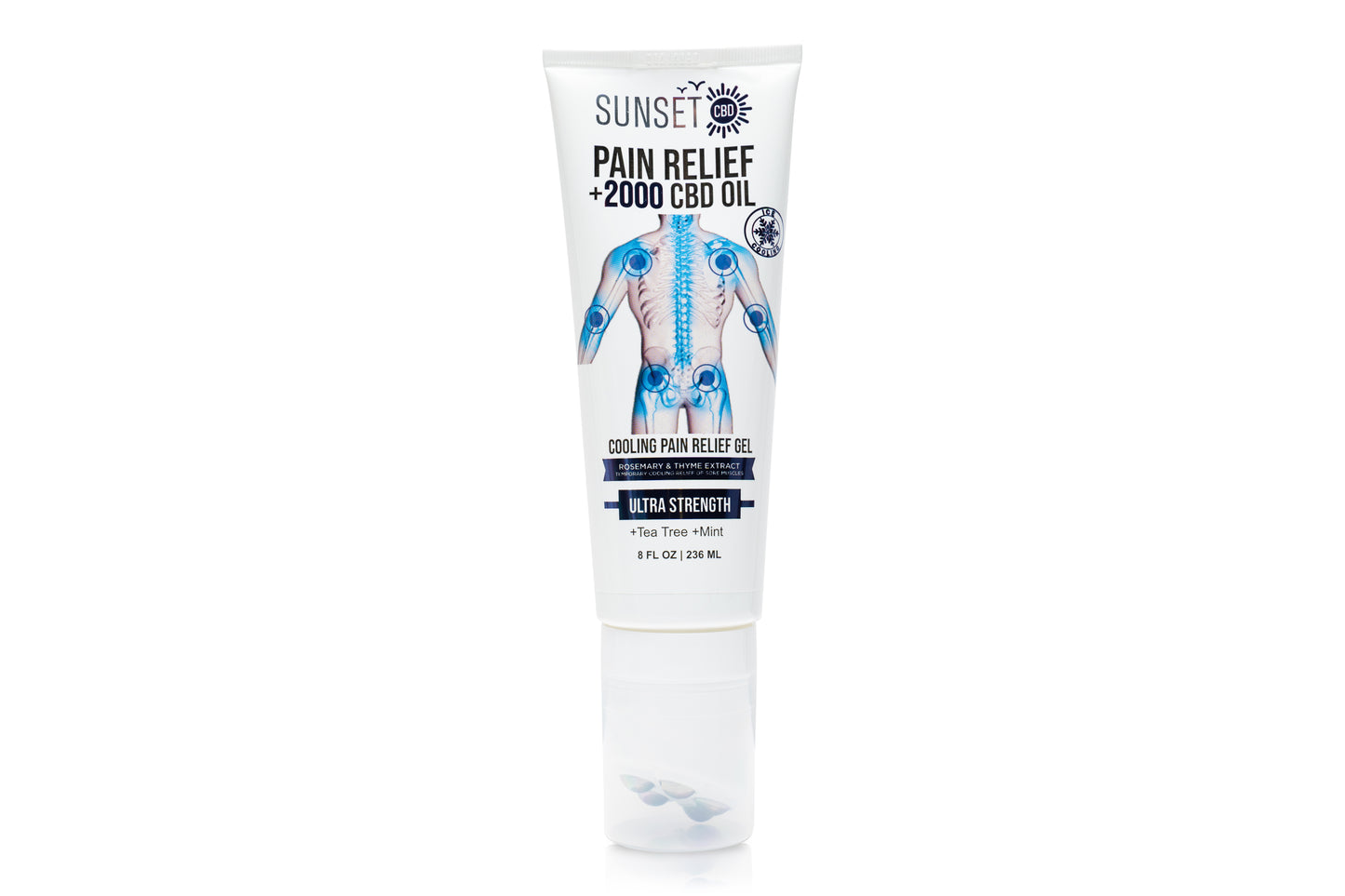 Sunset CBD Pain Relief Roll-On Collection – with 5-ball massaging applicators. Cooling formula, side shot.